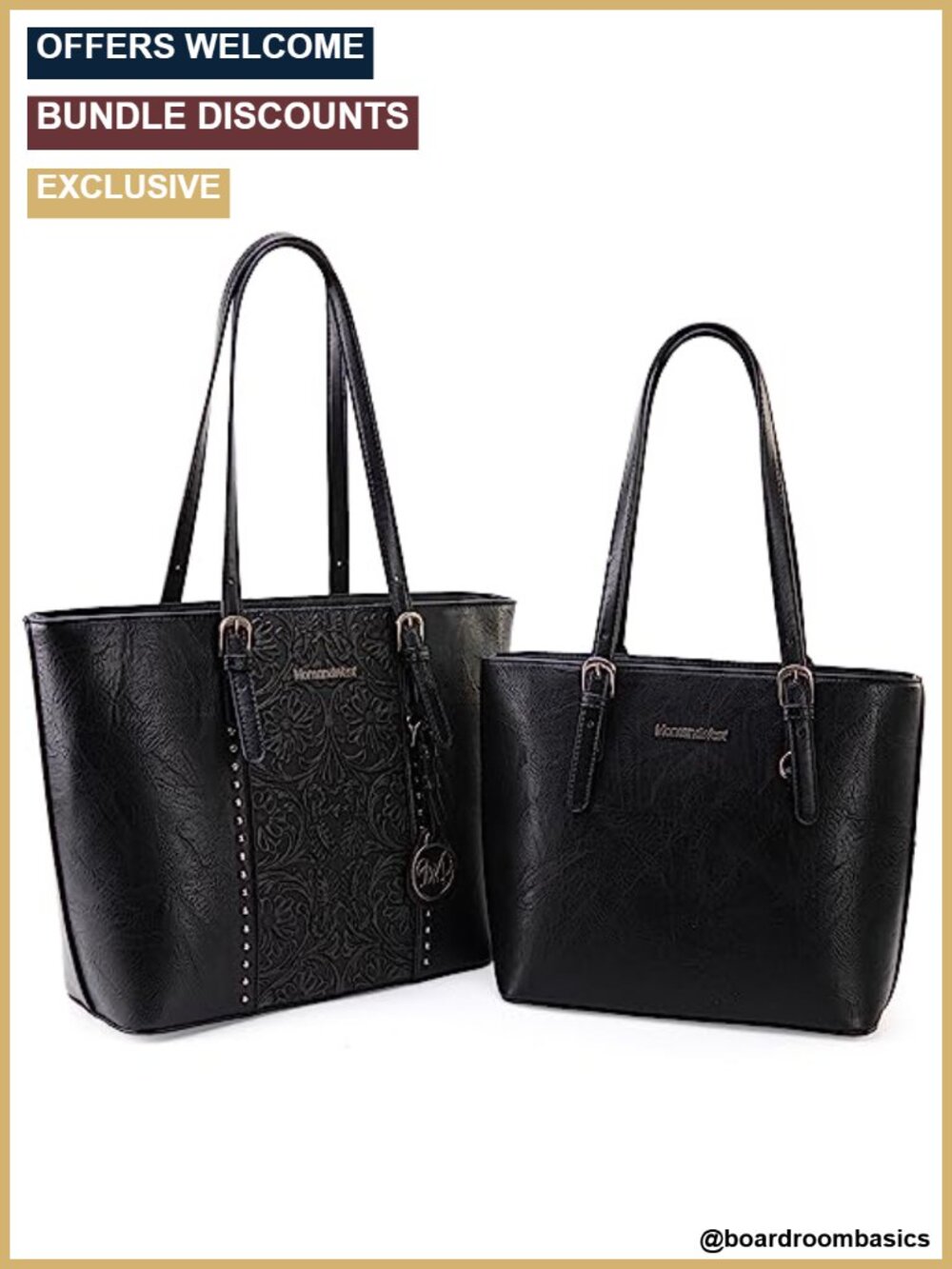 Vegan Leather Tote Bag Set Embossed 2-Piece Purse Handbags